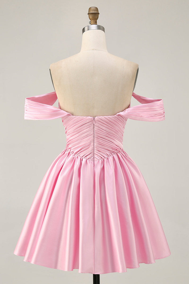Load image into Gallery viewer, White Off the Shoulder Satin A Line Short Prom Dress
