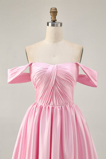 White Off the Shoulder Satin A Line Short Prom Dress