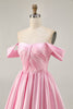Load image into Gallery viewer, White Off the Shoulder Satin A Line Short Prom Dress