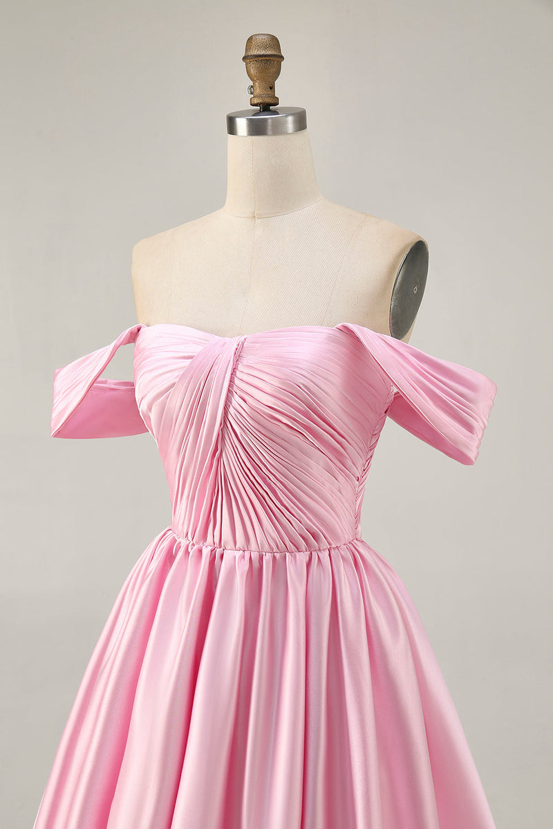 Load image into Gallery viewer, White Off the Shoulder Satin A Line Short Prom Dress