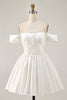 Load image into Gallery viewer, White Off the Shoulder Satin A Line Short Prom Dress