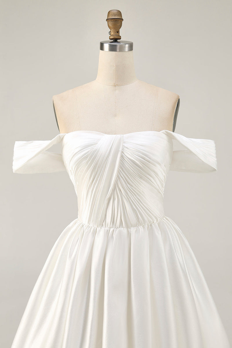 Load image into Gallery viewer, Pink Off the Shoulder A Line Satin Short Prom Dress