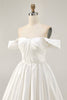 Load image into Gallery viewer, White Off the Shoulder Satin A Line Short Prom Dress