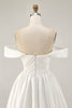 Load image into Gallery viewer, White Off the Shoulder Satin A Line Short Prom Dress