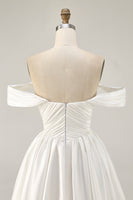 Load image into Gallery viewer, White Off the Shoulder Satin A Line Short Prom Dress