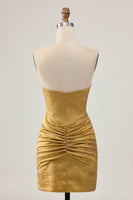 Load image into Gallery viewer, Sparkly Golden Short Strapless Tight Prom Dress with Beading
