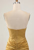Load image into Gallery viewer, Sparkly Golden Short Strapless Tight Prom Dress with Beading