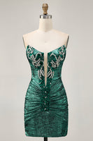 Load image into Gallery viewer, Sparkly Wine Strapless Tight Metallic Short Prom Dress with Beading