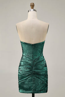Sparkly Grey Green Strapless Short Tight Prom Dress with Beading