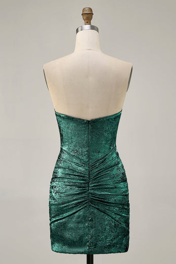 Sparkly Golden Short Strapless Tight Prom Dress with Beading