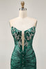 Load image into Gallery viewer, Sparkly Golden Short Strapless Tight Prom Dress with Beading