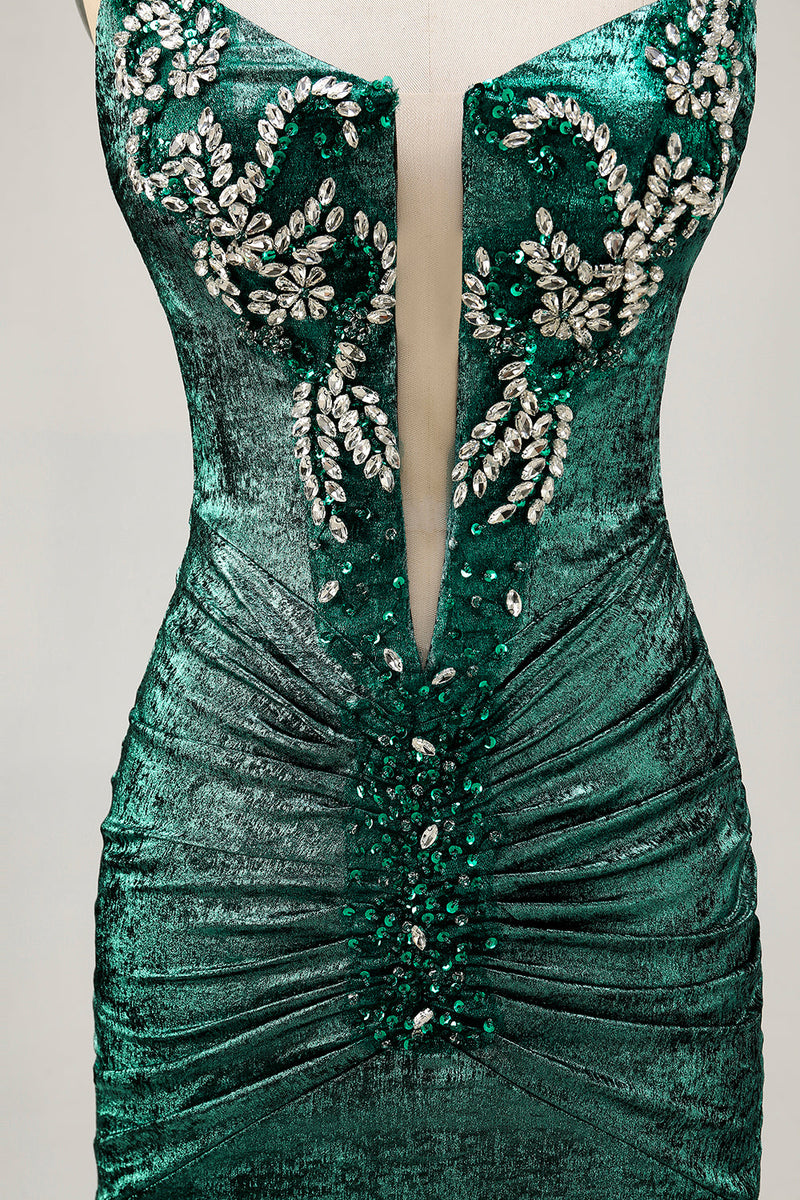 Load image into Gallery viewer, Sparkly Grey Green Strapless Short Tight Prom Dress with Beading