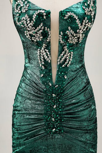 Sparkly Golden Short Strapless Tight Prom Dress with Beading