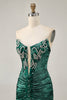 Load image into Gallery viewer, Sparkly Golden Short Strapless Tight Prom Dress with Beading