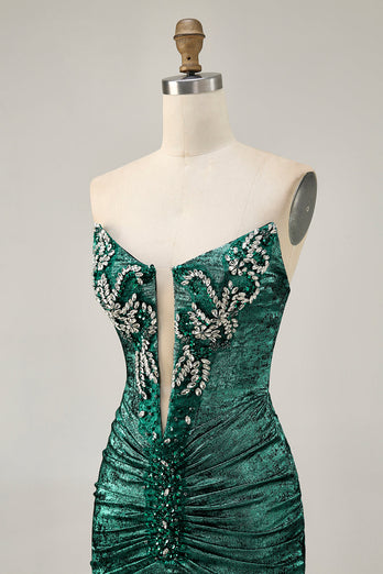 Sparkly Golden Short Strapless Tight Prom Dress with Beading