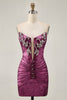 Load image into Gallery viewer, Sparkly Golden Short Strapless Tight Prom Dress with Beading