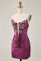 Load image into Gallery viewer, Sparkly Golden Short Strapless Tight Prom Dress with Beading