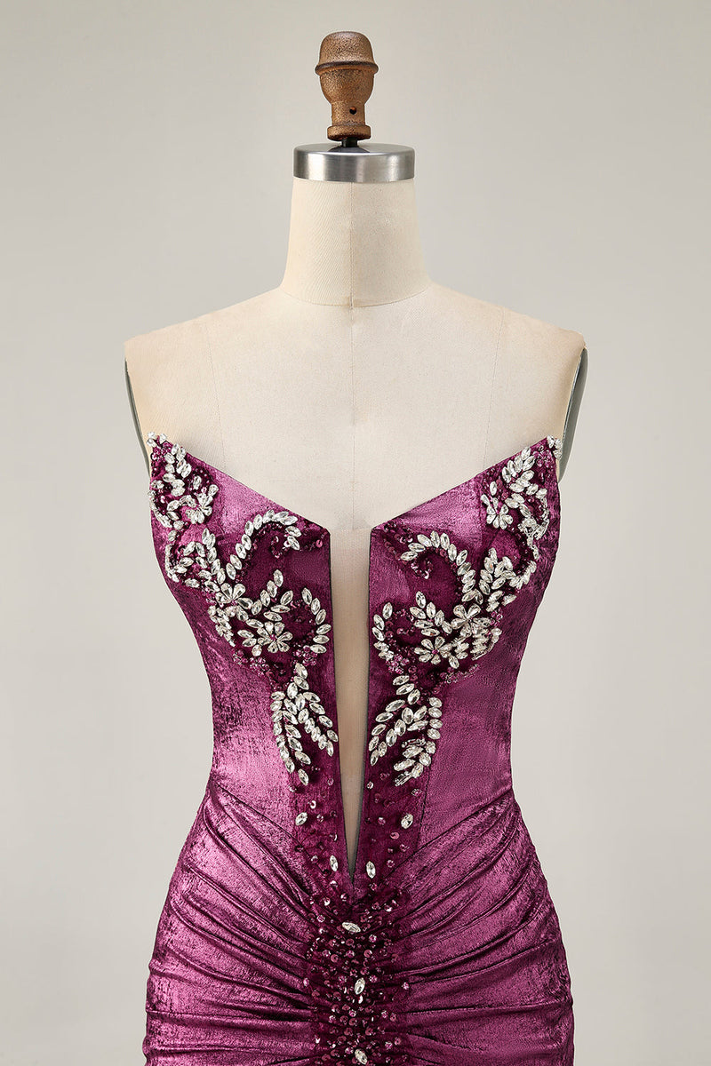 Load image into Gallery viewer, Sparkly Golden Short Strapless Tight Prom Dress with Beading