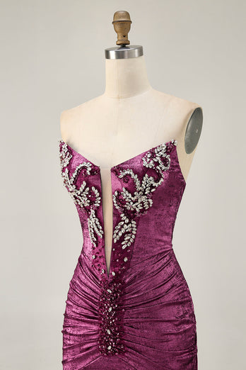 Sparkly Golden Short Strapless Tight Prom Dress with Beading