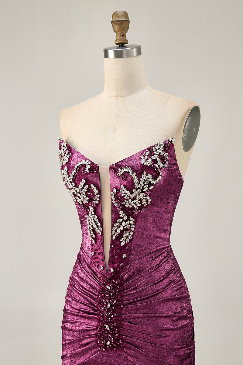 Load image into Gallery viewer, Sparkly Grey Green Strapless Short Tight Prom Dress with Beading