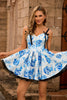 Load image into Gallery viewer, White Fuchsia A Line Floral Short Corset Prom Dress with Bow