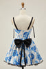 Load image into Gallery viewer, White Fuchsia A Line Floral Short Corset Prom Dress with Bow