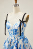 Load image into Gallery viewer, White Fuchsia A Line Floral Short Corset Prom Dress with Bow