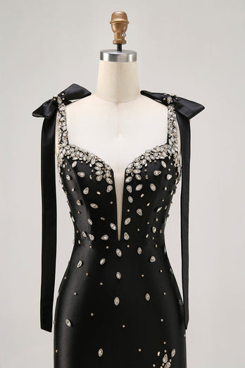 Sparkly Black Tight Satin Short Prom Dress with Rhinestones