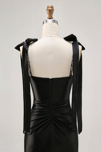 Sparkly Black Tight Satin Short Prom Dress with Rhinestones
