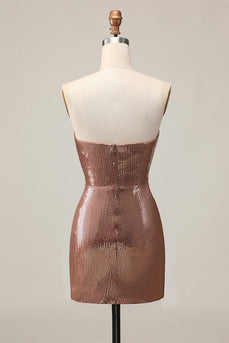 Sparkly Coffee Sweetheart Sequin Tight Short Prom Dress