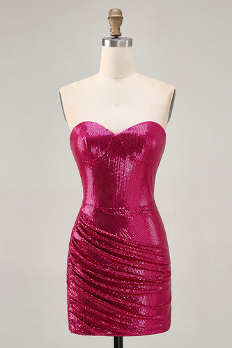 Sparkly Fuchsia Sweetheart Tight Sequin Short Prom Dress