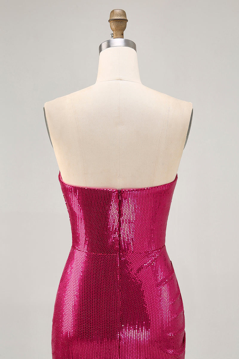 Load image into Gallery viewer, Sparkly Fuchsia Sweetheart Tight Sequin Short Prom Dress