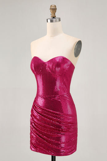 Sparkly Fuchsia Sweetheart Tight Sequin Short Prom Dress