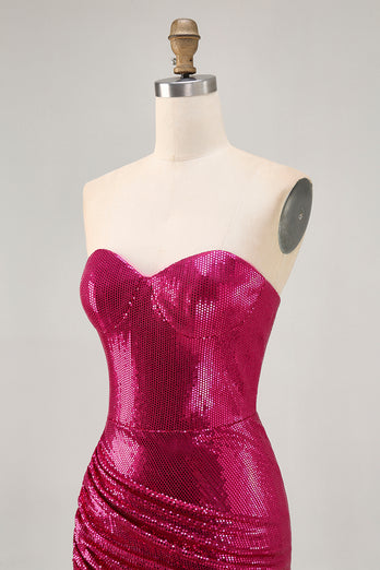 Sparkly Fuchsia Sweetheart Tight Sequin Short Prom Dress