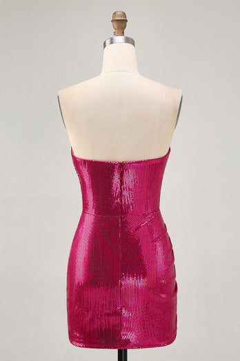 Sparkly Fuchsia Sweetheart Tight Sequin Short Prom Dress