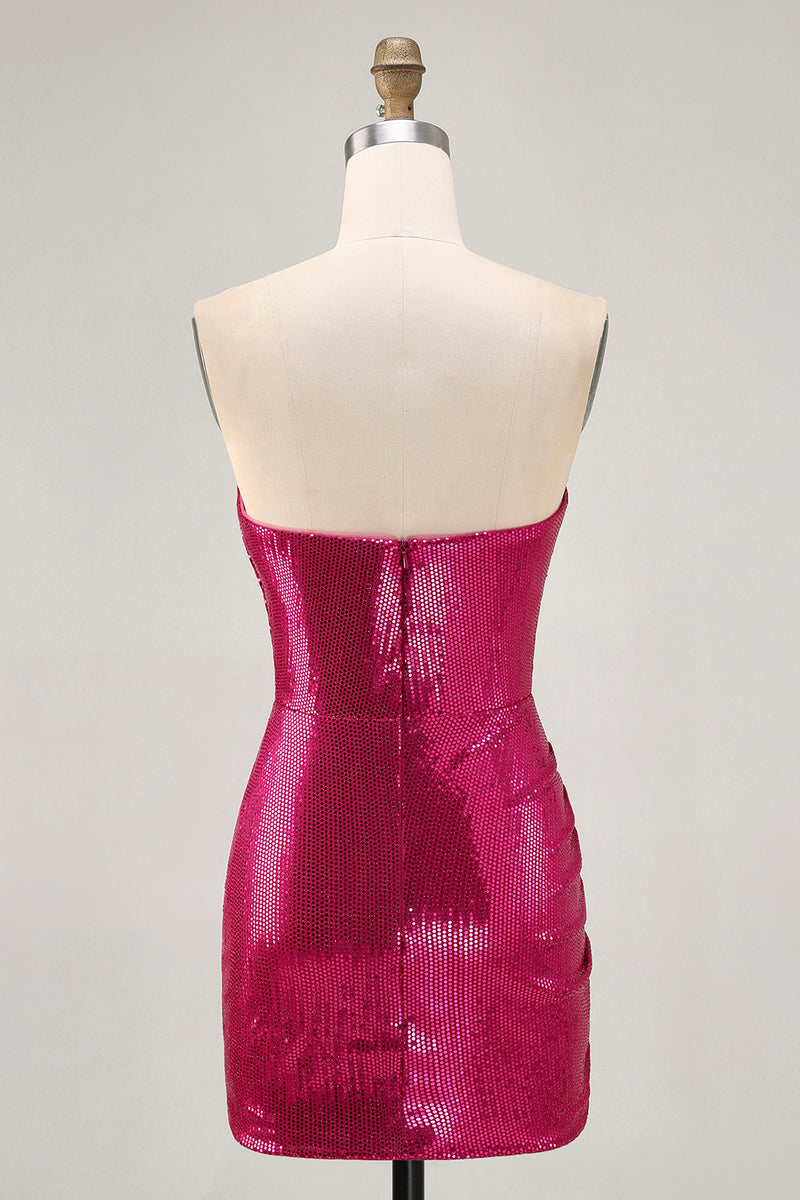 Load image into Gallery viewer, Sparkly Fuchsia Sweetheart Tight Sequin Short Prom Dress