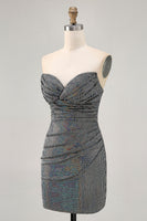 Load image into Gallery viewer, Sparkly Black Sequin Ruched Strapless Tight Short Prom Dress