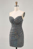 Load image into Gallery viewer, Sparkly White Silver Strapless Sequin Ruched Tight Short Prom Dress