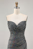 Load image into Gallery viewer, Sparkly White Silver Strapless Sequin Ruched Tight Short Prom Dress