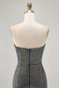 Load image into Gallery viewer, Sparkly White Silver Strapless Sequin Ruched Tight Short Prom Dress
