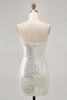 Load image into Gallery viewer, Sparkly White Silver Strapless Sequin Ruched Tight Short Prom Dress