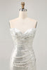 Load image into Gallery viewer, Sparkly White Silver Strapless Sequin Ruched Tight Short Prom Dress