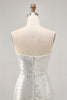 Load image into Gallery viewer, Sparkly White Silver Strapless Sequin Ruched Tight Short Prom Dress
