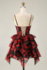 Load image into Gallery viewer, Black Red Corset A Line Short Tiered Prom Dress with Ruffles