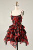 Load image into Gallery viewer, Black Red Corset A Line Short Tiered Prom Dress with Ruffles
