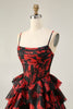 Load image into Gallery viewer, Black Red Corset A Line Short Tiered Prom Dress with Ruffles