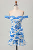 Load image into Gallery viewer, White and Fuchsia Floral Corset Tight Short Prom Dress with Appliques