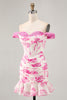 Load image into Gallery viewer, White and Fuchsia Floral Corset Tight Short Prom Dress with Appliques