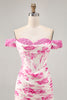 Load image into Gallery viewer, White and Fuchsia Floral Corset Tight Short Prom Dress with Appliques
