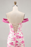 Load image into Gallery viewer, White and Blue Floral Tight Corset Short Prom Dress with Appliques